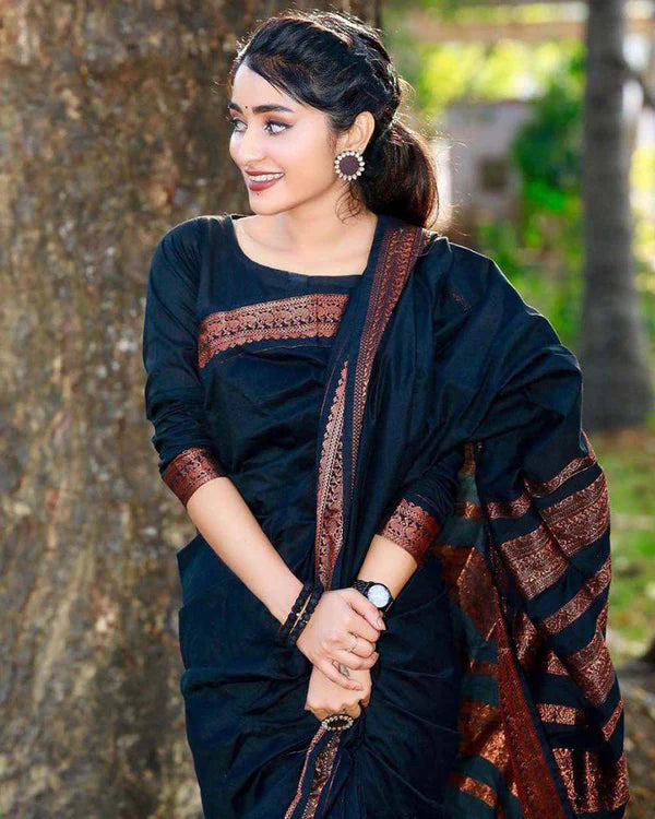 Womenline Copper Black color Soft Silk Saree