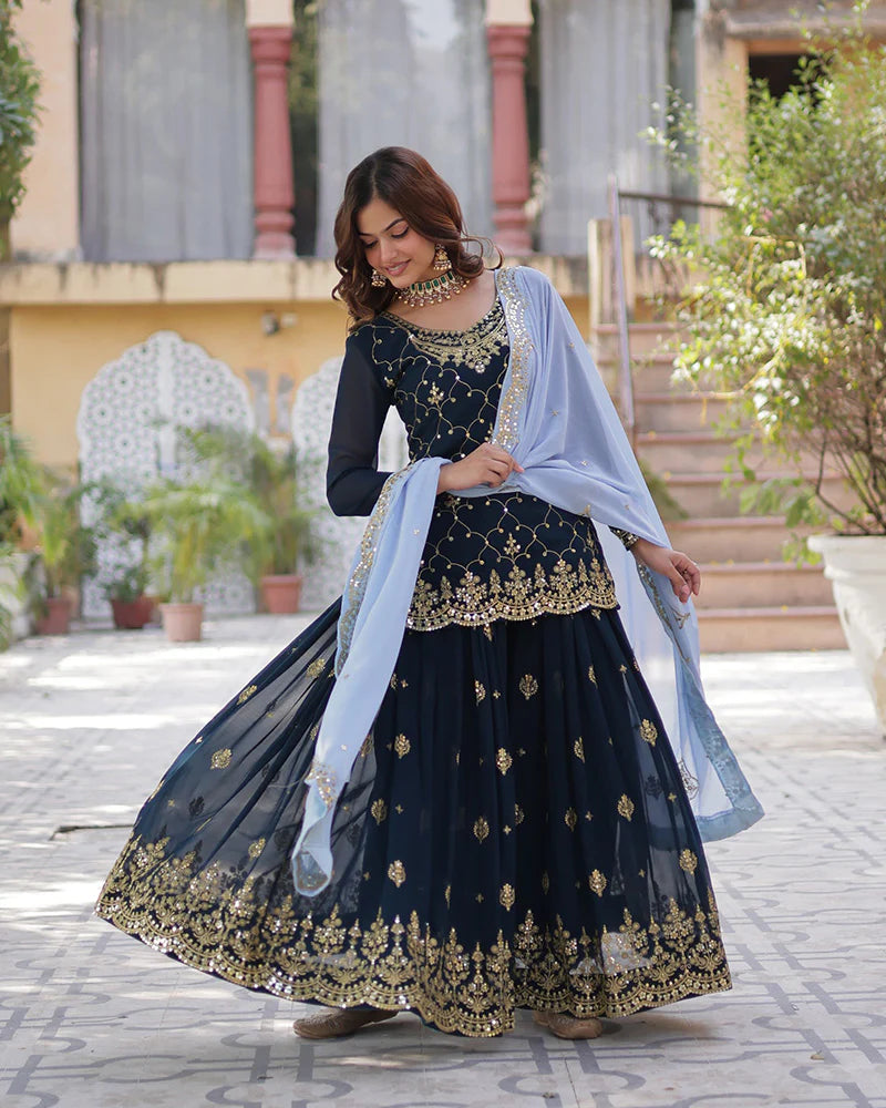 Womenline Rama Color Faux Blooming Embroidered Plazzo Suit