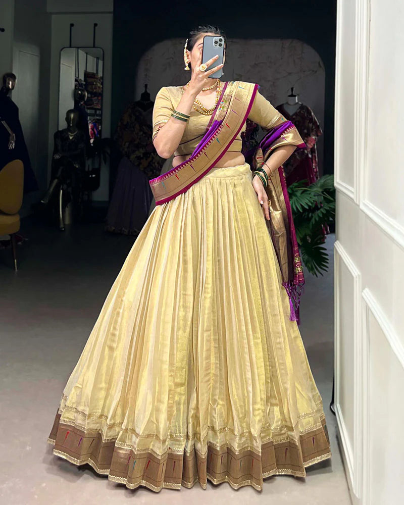 Womenline Cream Color Erode Paithani Silk Lehenga Choli