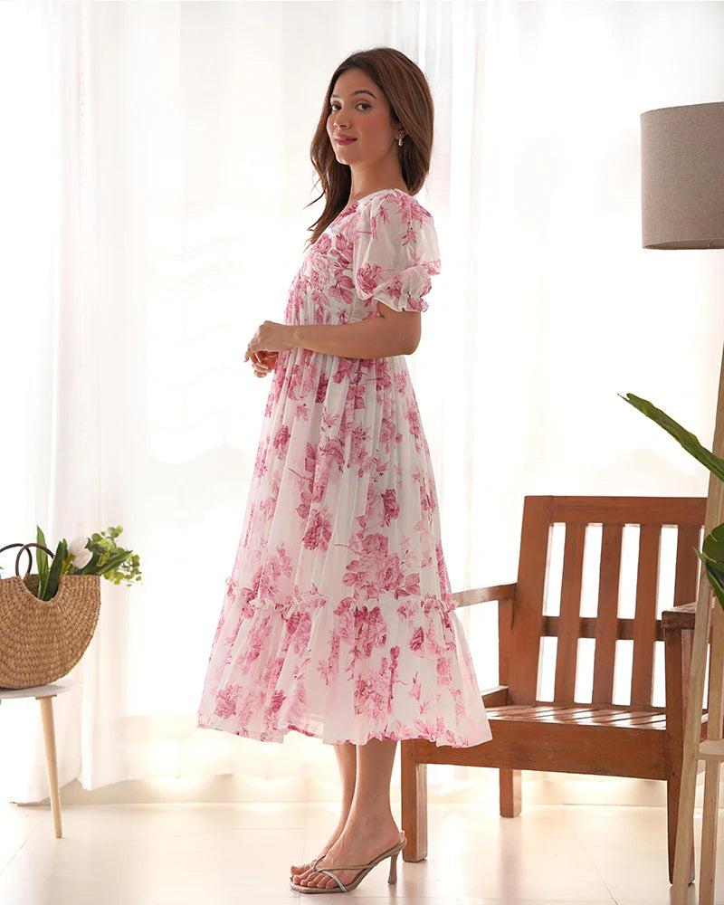 Womenline Baby Pink Color Georgette Floral Printed Tunic