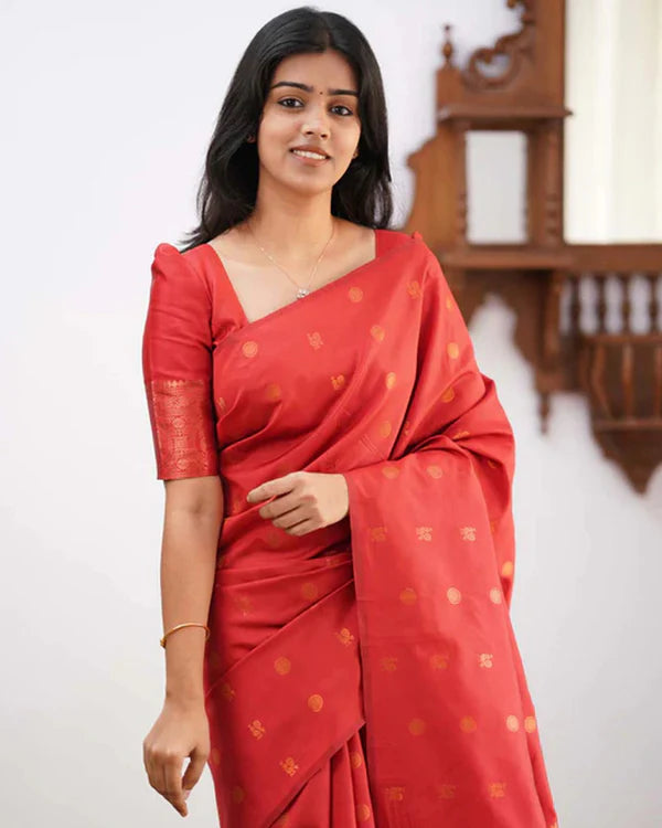Womenline Red Color Banarasi Jacquard Soft Silk Saree