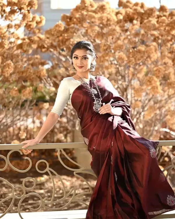 Womenline Maroon Color Banarasi Soft Silk Saree