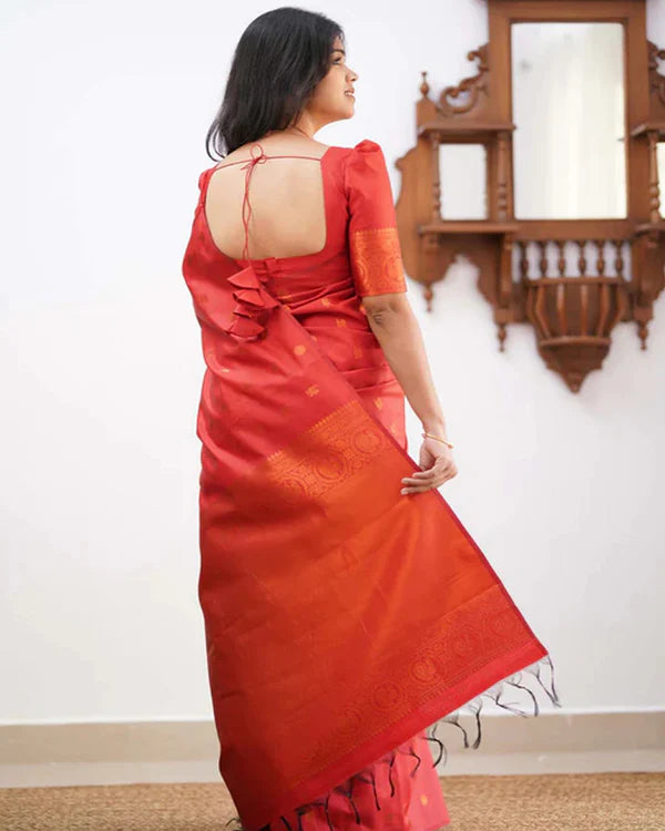 Womenline Red Color Banarasi Jacquard Soft Silk Saree