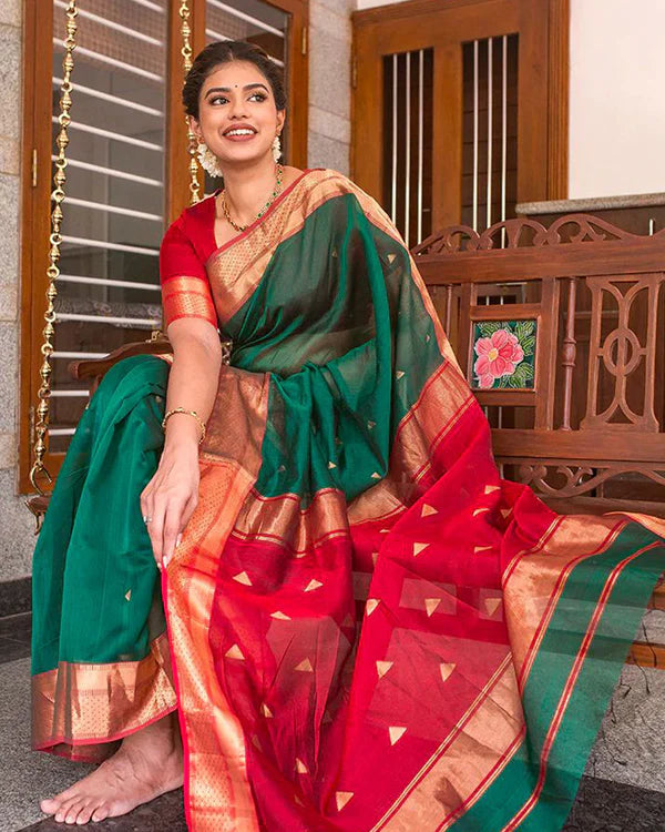 Womenline Red And Green Color Soft Banarasi Silk Saree