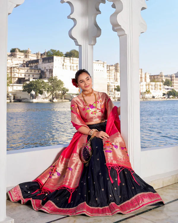 Womenline Black Color Jacquard silk Half Saree