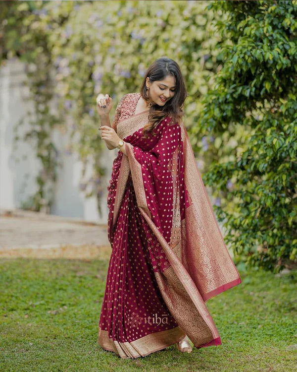 Womenline Maroon Color Banarasi Soft Silk Saree