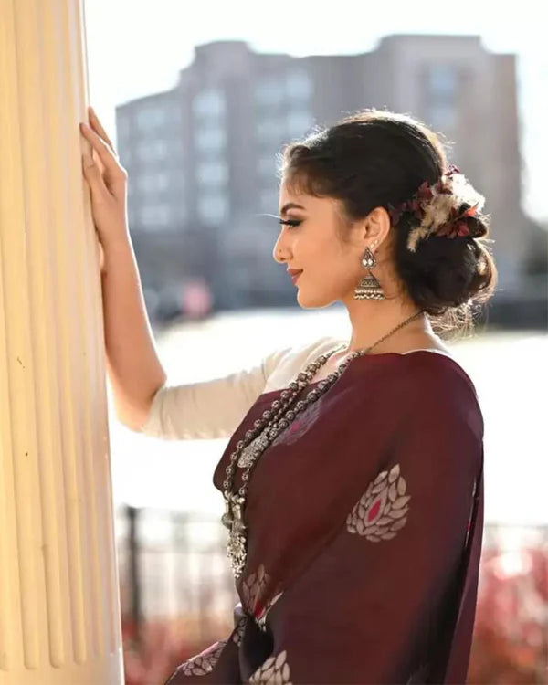 Womenline Maroon Color Banarasi Soft Silk Saree