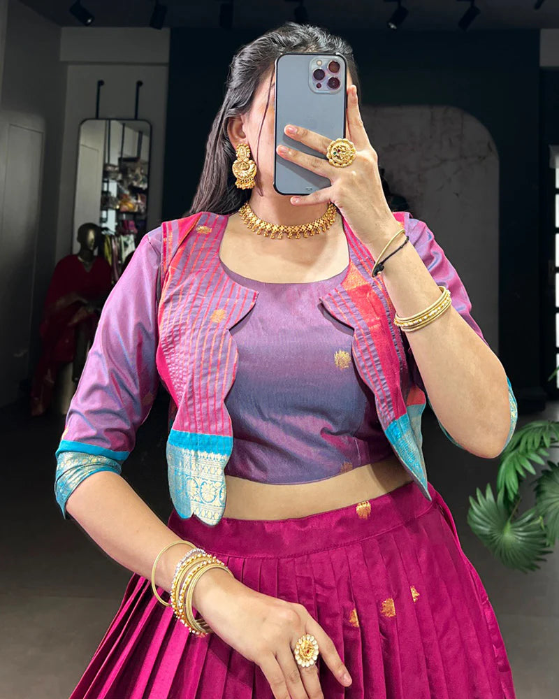 Womenline Pink Color Poly Cotton Zari Weaving Lehenga Choli