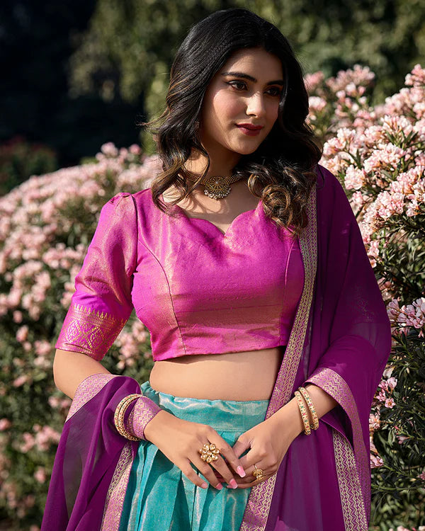 Womenline Sky Blue Color Kanchipuram Silk Designer Half Saree