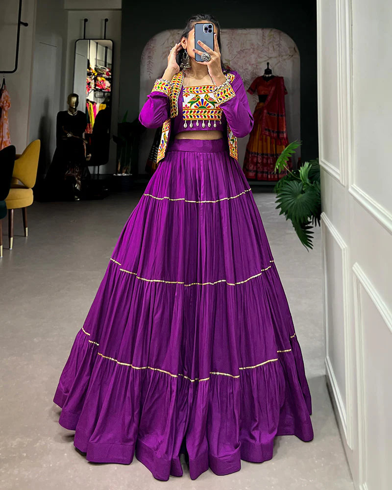 Womenline Purple Color Pure Rayon Gamthi Navratri Lehenga Choli