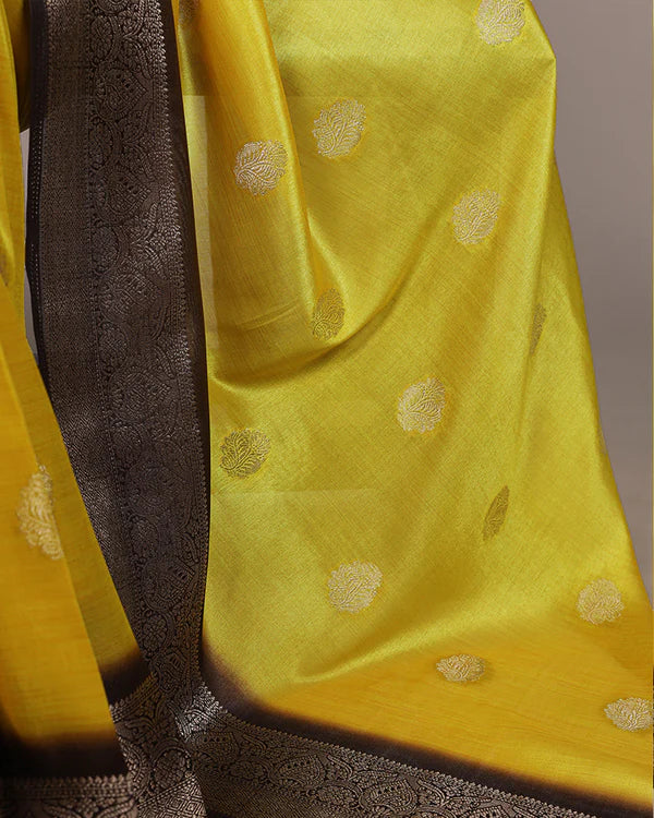 Womenline Bright Yellow Color Rumali Silk Zari Weaving Saree