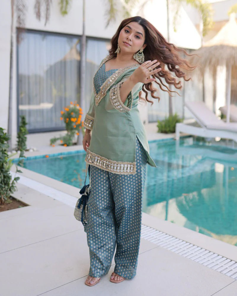 Womenline Sage Green Color Salasa Plazzo Suit