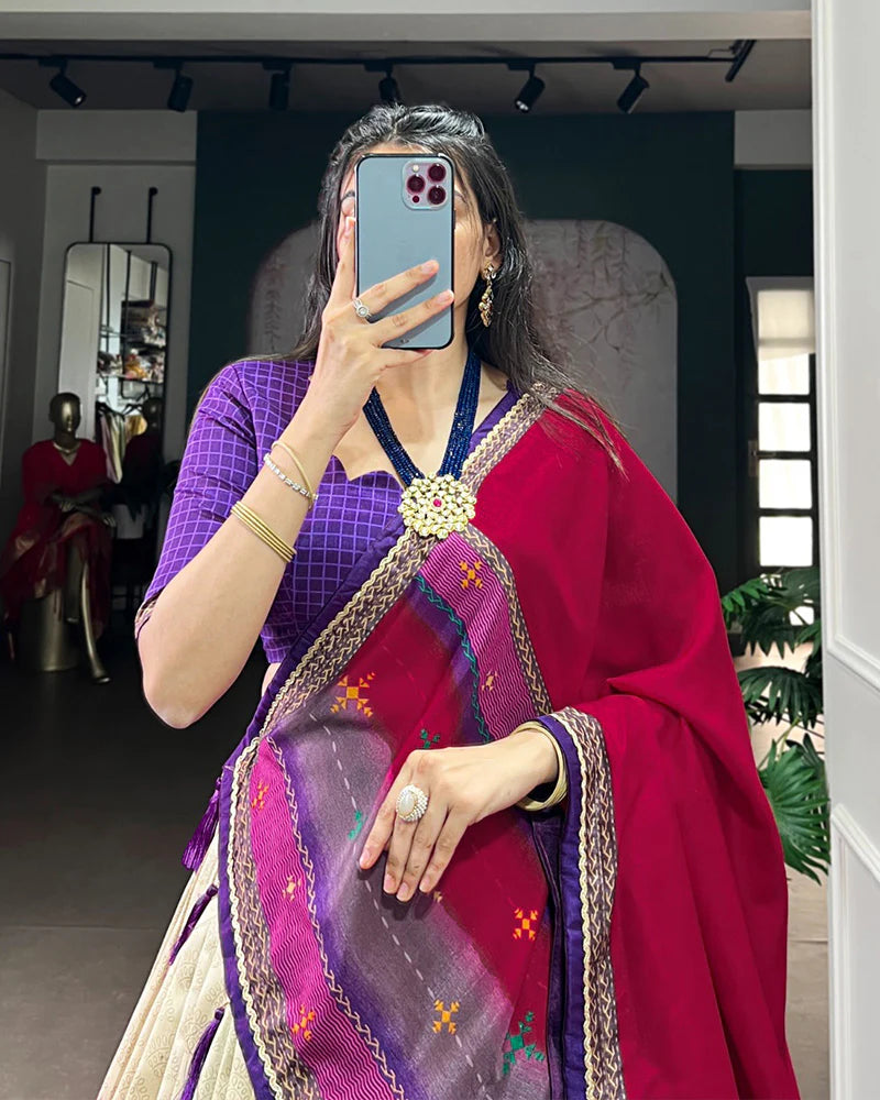 Womenline Purple Color Tasar Silk Dye Printed Lehenga Choli