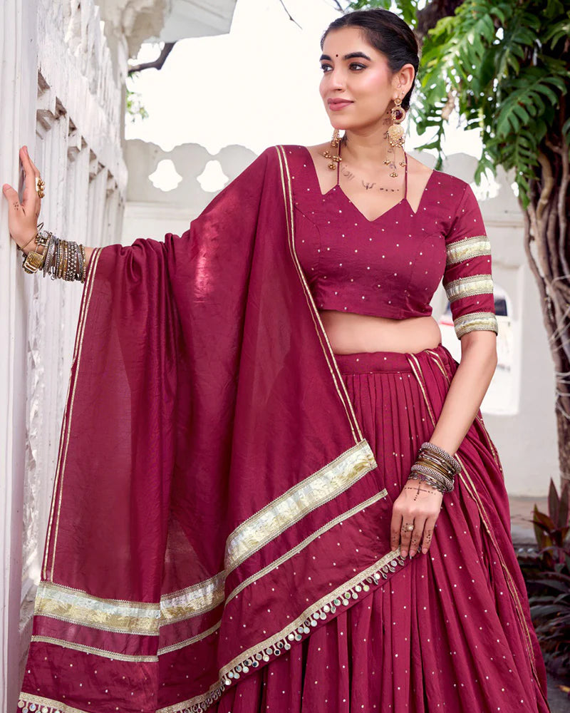 Womenline Classic Maroon Color Pure Chanderi Navratri Lehenga Choli