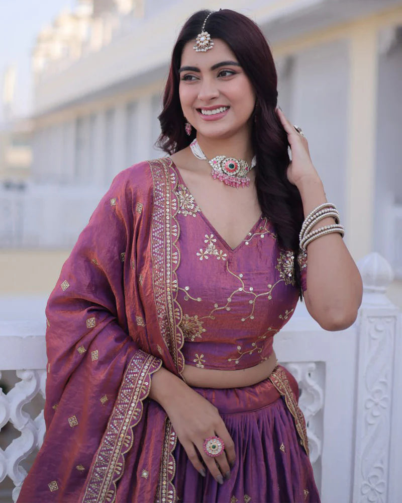 Womenline Dusty Onion Color Ysl Silk Embroidered Lehenga Choli