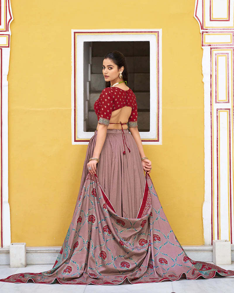 Womenline Maroon Color Tasar Silk Printed Sparkle Lehenga Choli