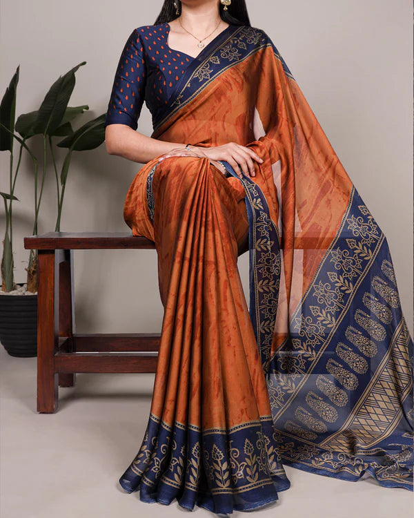 Womenline Rust Orange Color Rangoli Silk Printed Saree