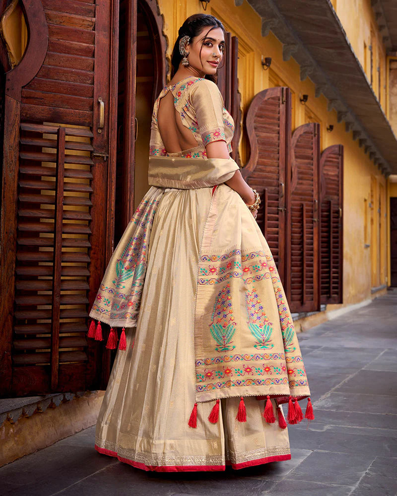 Womenline Designer Red Color Paithani Silk Lehenga Choli
