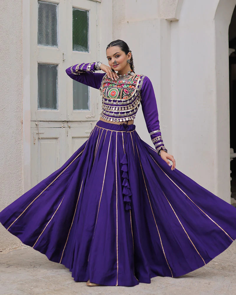 Womenline Purple Color Roman Silk Navratri Lehenga Choli