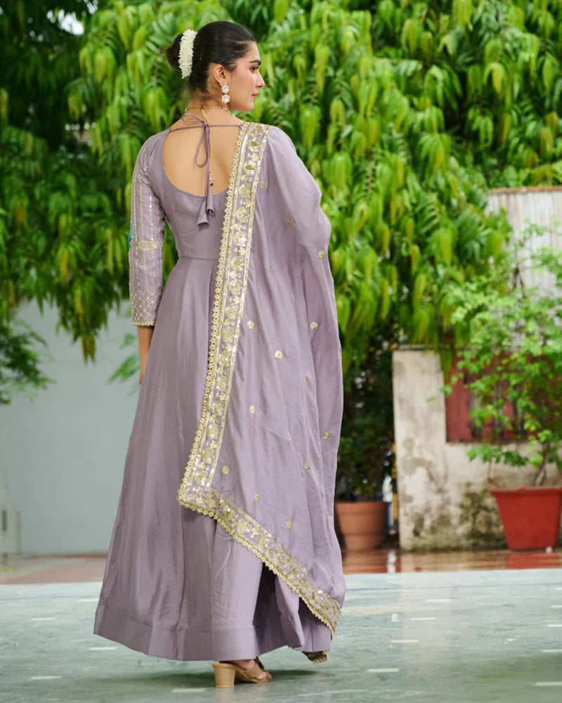 Womenline Lavender Color Vichitra Silk Sequence Embroidered Gown