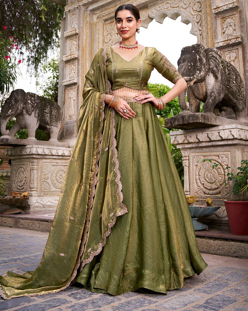 Womenline Mehndi Color Fendi Pastel Lehenga Choli