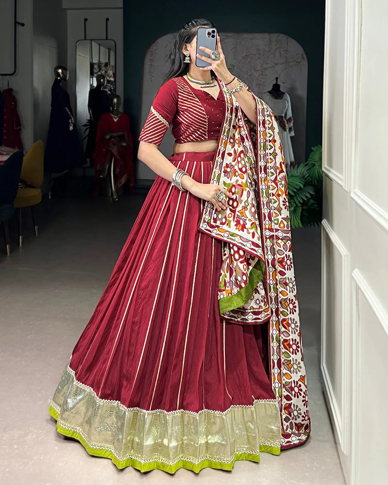 Womenline Traditional Maroon Color Chanderi Navratri Lehenga Choli