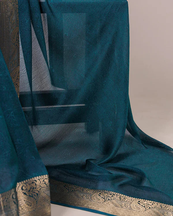 Womenline Teal Green Color Zari Weaving Mass Mello Saree