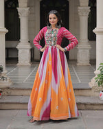 Womenline Pink Color Faux Georgette Bandhej Print Navratri Gown