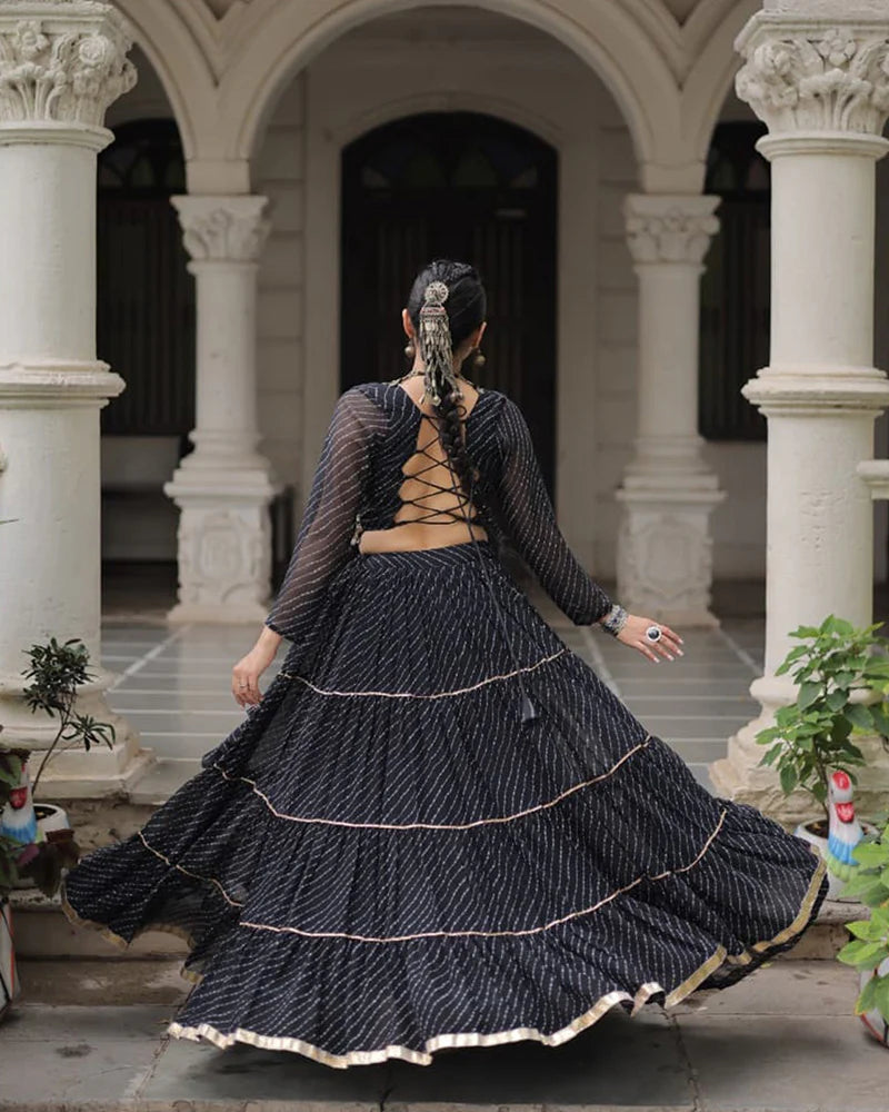 Womenline Black Color Soft Georgette Navratri Lehenga Choli