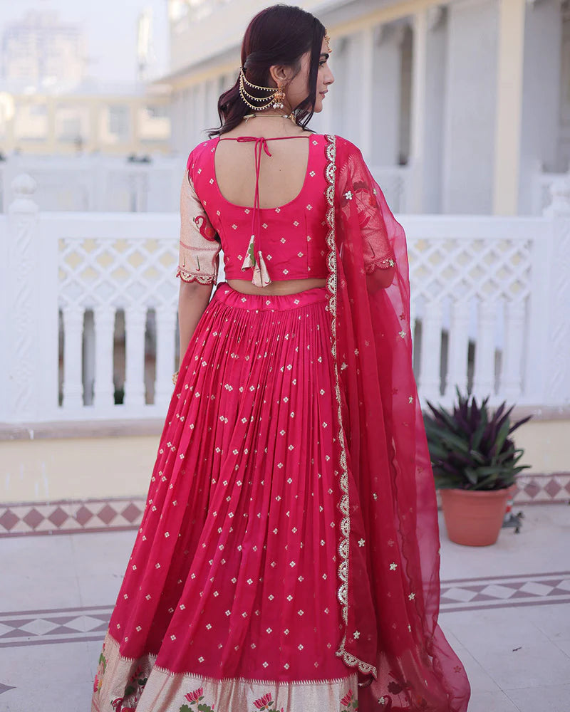 Womenline Pink Color Dola Silk Embroidered Lehenga Choli