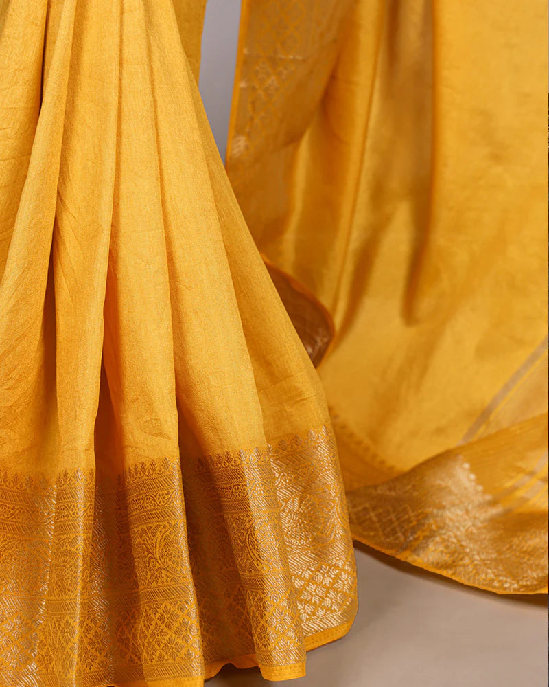 Womenline Yellow Color Nylon Dola Silk Zari Weaving Saree