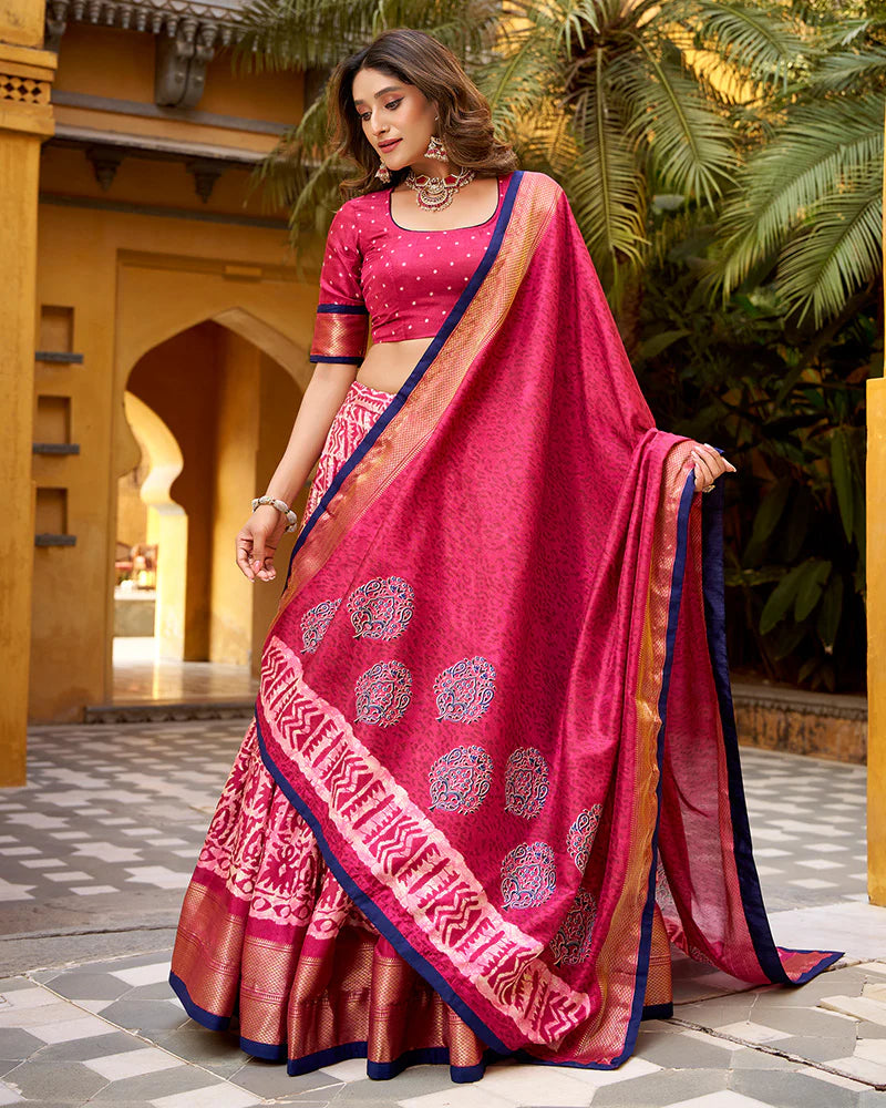 Womenline Gajari Color Dola Silk Batik Printed Lehenga Choli