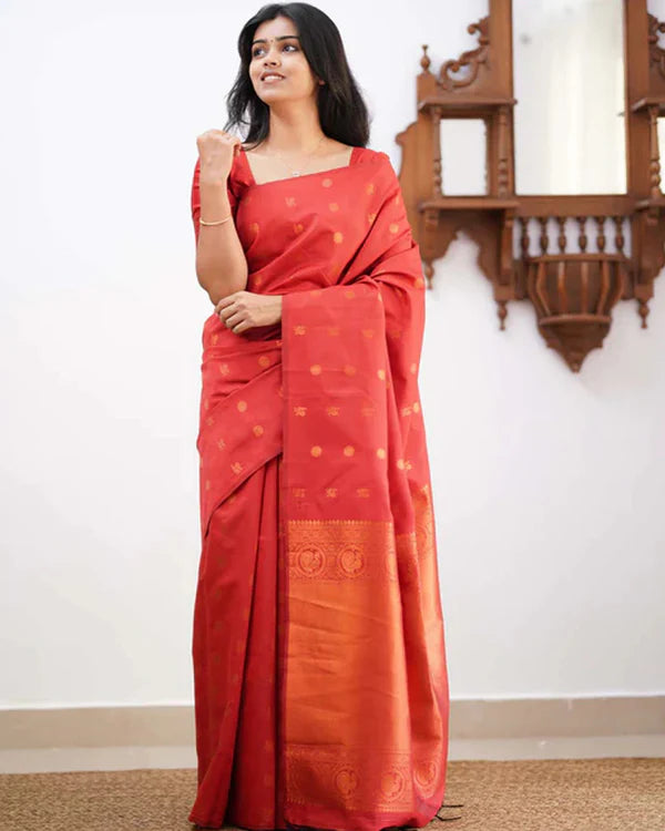 Womenline Red Color Banarasi Jacquard Soft Silk Saree