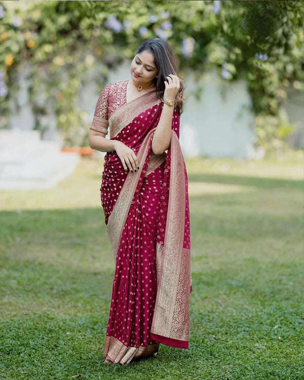 Womenline Maroon Color Banarasi Soft Silk Saree