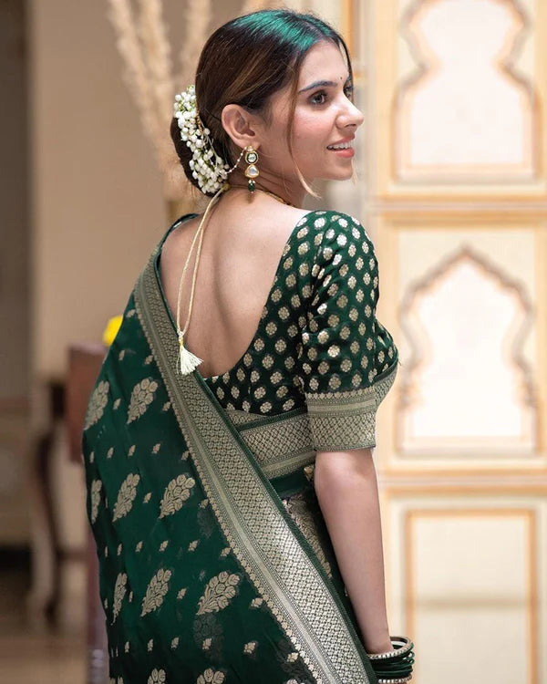 Womenline Green Color Banarasi All Over Jacquard Soft Silk Saree