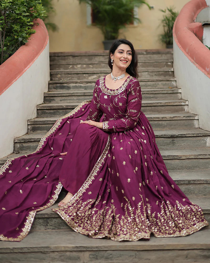Womenline Wine Color Designer Three Piece Sharara Suit