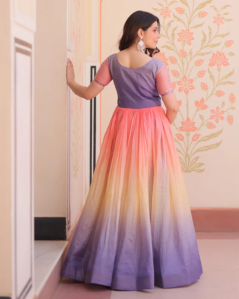 Womenline Lavender Color Gold Crush Embroidered work Gown
