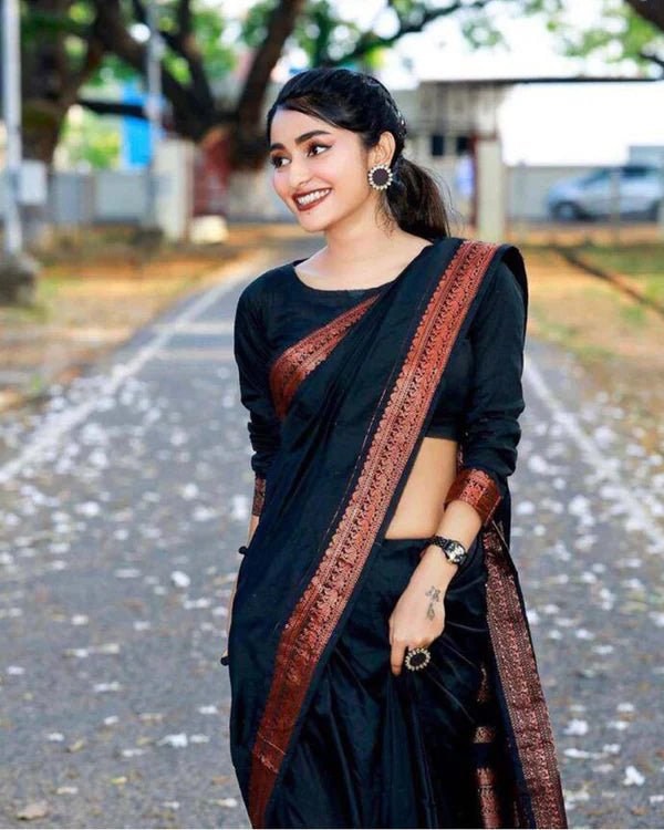 Womenline Copper Black color Soft Silk Saree