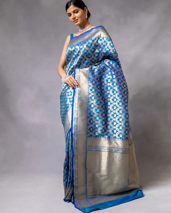 Womenline Firoji Color Banarasi Jacquard Soft Silk Saree