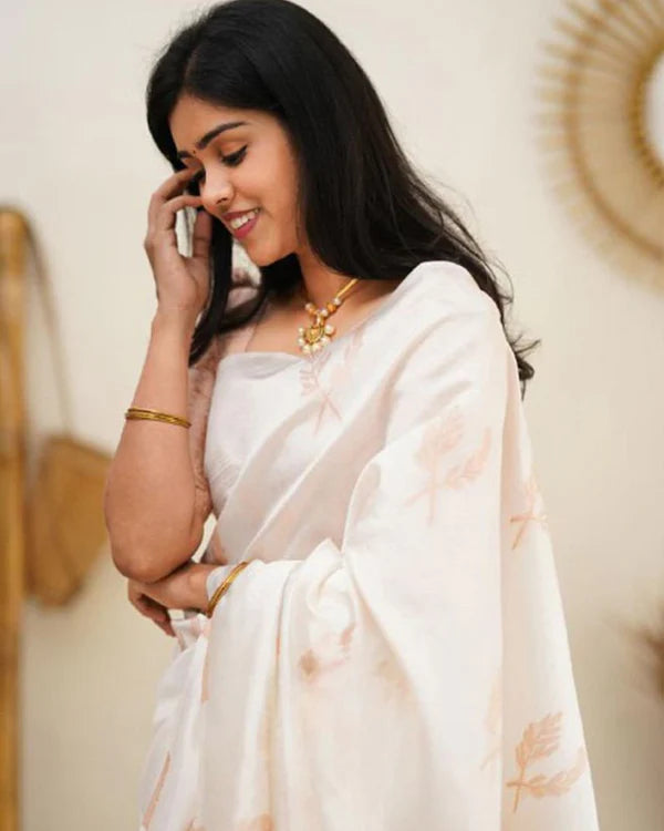 Womenline Copper White Color Banarasi Soft Silk Saree