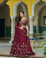Womenline Dark Maroon Color Rangoli Silk Embroidered Lehenga Choli