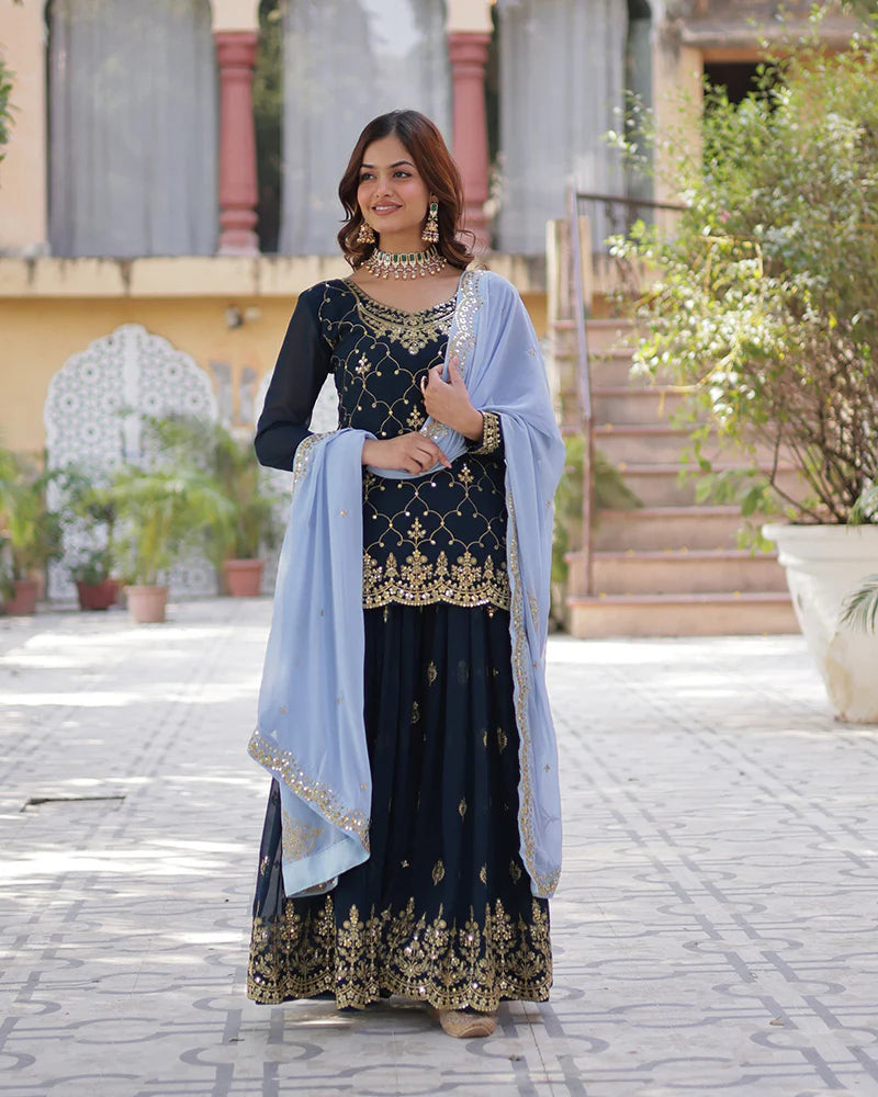 Womenline Rama Color Faux Blooming Embroidered Plazzo Suit