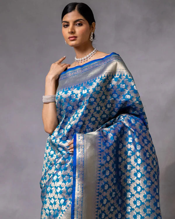 Womenline Firoji Color Banarasi Jacquard Soft Silk Saree
