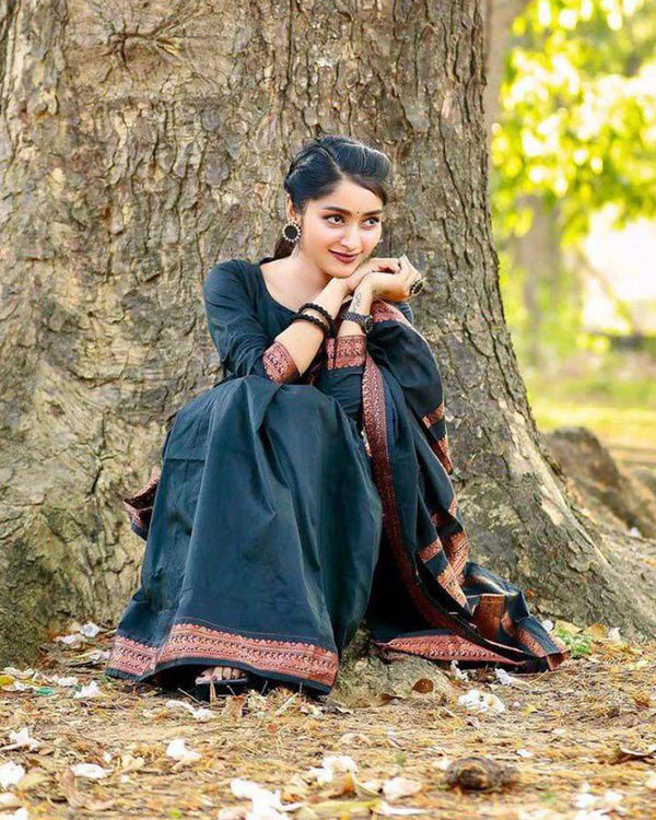 Womenline Copper Black color Soft Silk Saree