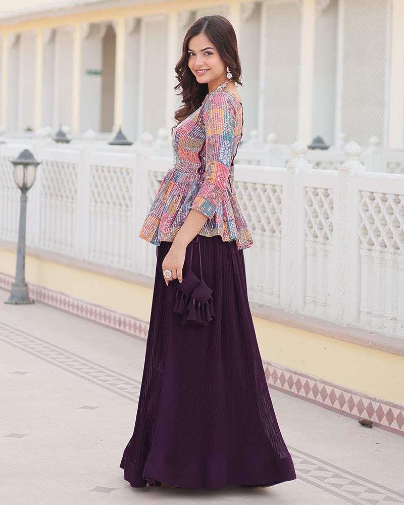 Womenline Wine Color Designer Ready To Wear Crop Top Lehenga Choli