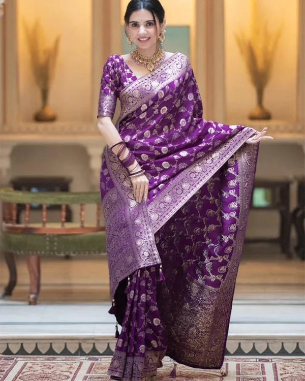Womenline Purple Color Banarasi Jacquard With Zari Work Saree