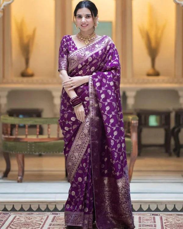 Womenline Purple Color Banarasi Jacquard With Zari Work Saree