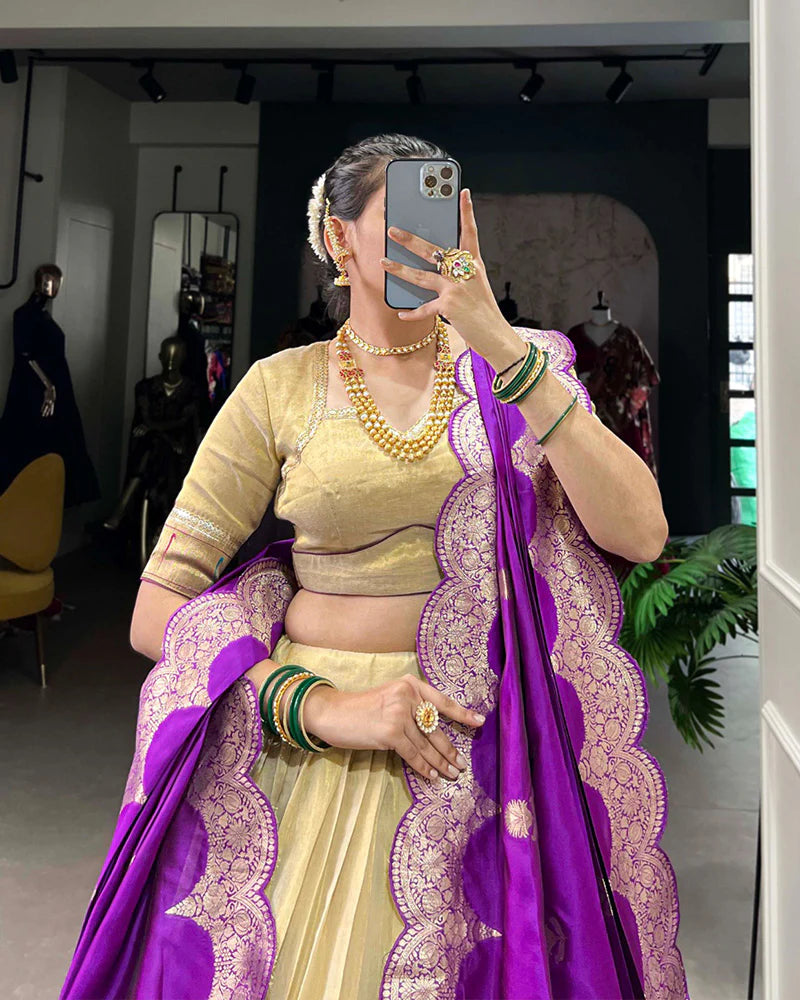 Womenline Cream Color Erode Paithani Silk Lehenga Choli