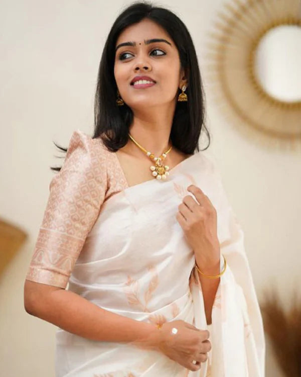 Womenline Copper White Color Banarasi Soft Silk Saree