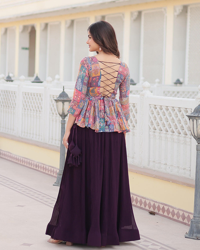 Womenline Wine Color Designer Ready To Wear Crop Top Lehenga Choli